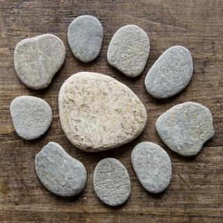 Circle of small flat stones around a larger flat stone