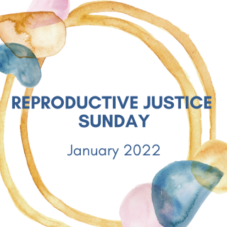 Image of yellow gold rings, with the words "Reproductive Justice Sunday, January 2022" in center