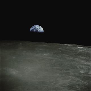 Earthrise as seen from the moon's surface