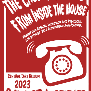 The call is coming from inside the house: Preemptive radical inclusion and practices for witness, self examination and change. Central East Region 2023 Summer Institute. Image of a rotary dial phone.