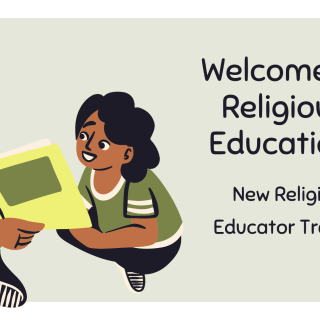 Storytime: Adult reading to child "Welcome to Religious Education"