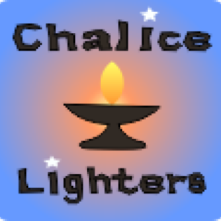 black text that reads "chalice lighters"