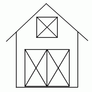 Simple line drawing of a barn.