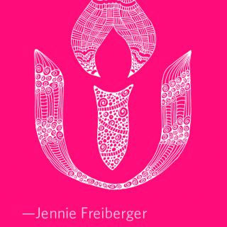 The UUA logo, rendered into a white doodle/zentangle, on a fuschia background.