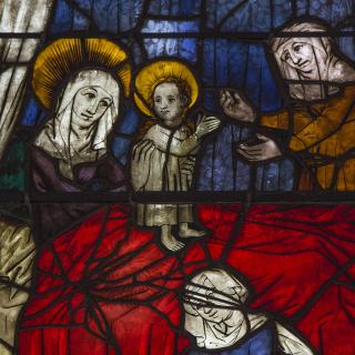 a medieval window from the Burrell Collection in Glasgow, Scotland, depicting the Nativity