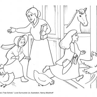 "Barn School, Free School," Illustration by Nancy Meshkoff