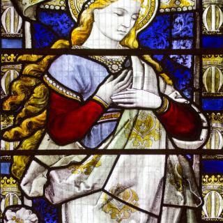 Detail from a stained-class window in St Mary's Episcopal Cathedral in Edinburgh, of Mary.