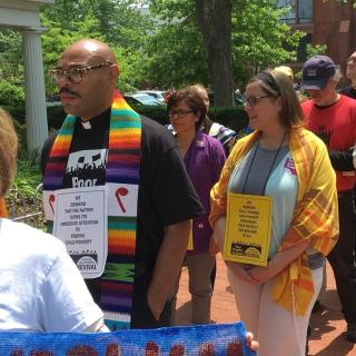 Rev Michael Crumpler witnesses with others during Poor People’s Campaign event May 14 in Washington, DC
