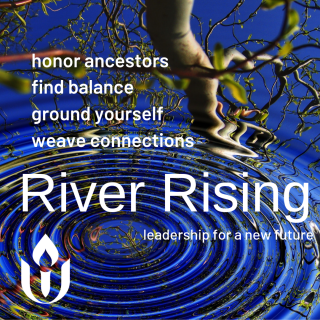 River Rising Logo, honor ancestors, find balance, ground yourself, weave connections, leadership for a new future.