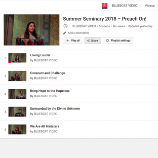 Screenshot of Blue Boat Video YT channel playlist of 5 Summer Seminary homilies
