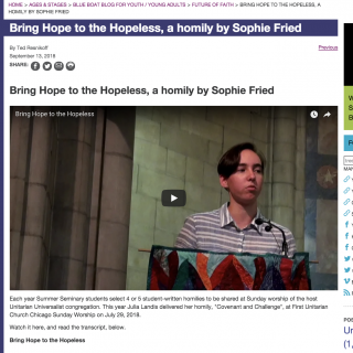 Sophie Fried delivers a homily at First Unitarian Church Chicago